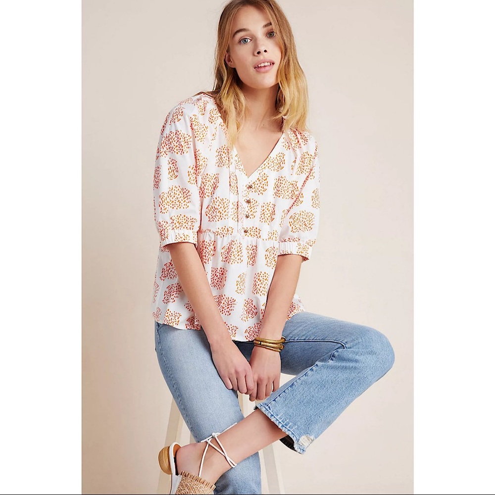 Anthropologie Moglea Danae Poplin Babydoll Blouse